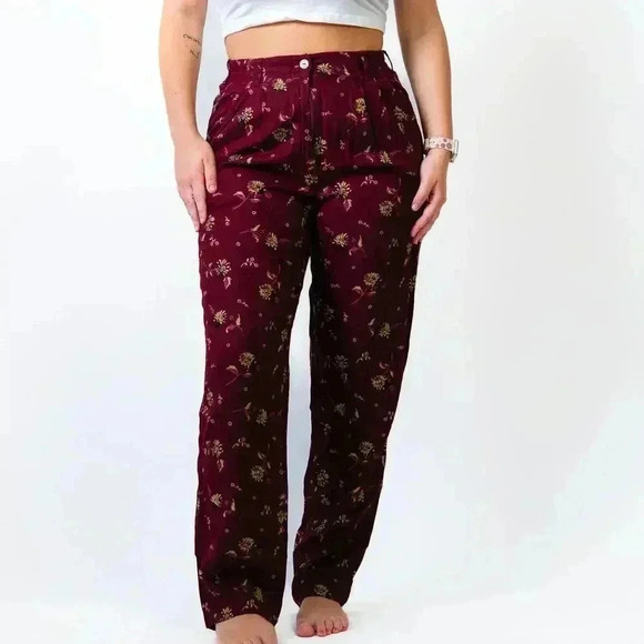 Woolrich Pants - WOOLRICH Mulberry Maroon Floral Dress Pants